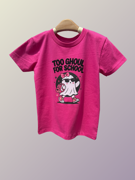 Too Ghoul for School Girls’ Halloween Graphic Tee – Cute Ghost Shirt