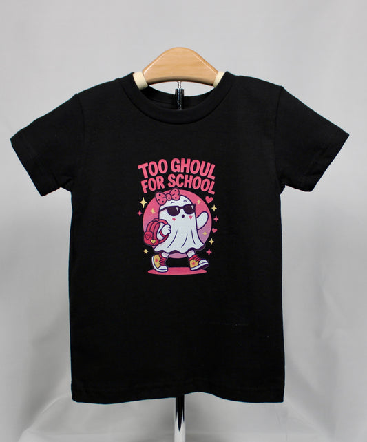 Too Ghoul for School Girls’ Halloween Graphic Tee – Cute Ghost Shirt