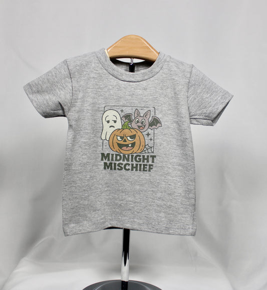 Midnight Mischief Kids Halloween T-Shirt – Ghost, Bat & Pumpkin Graphic Tee
