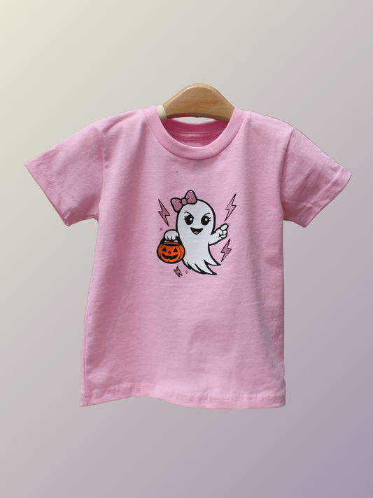Girls Pink Halloween Ghost T-Shirt – Toddler Trick-or-Treat Shirt, Cute Fall Outfit