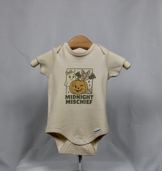 Midnight Mischief Girls Baby Onesie – Halloween Ghost, Bat & Pumpkin Bodysuit
